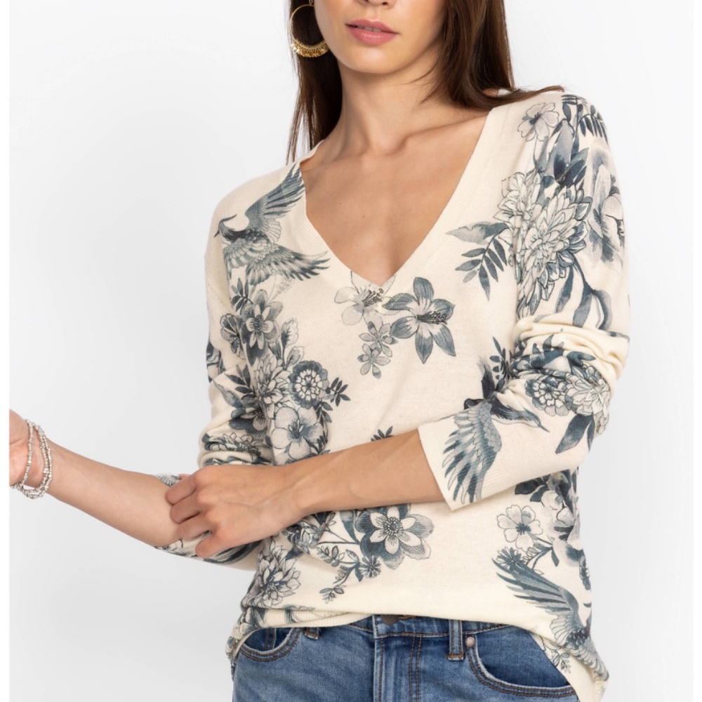👍SOLD👍Johnny Was Anahi Printed Pullover Ivory V-Neck Long Sleeve Cashmere/Wool - Picture 2 of 13
